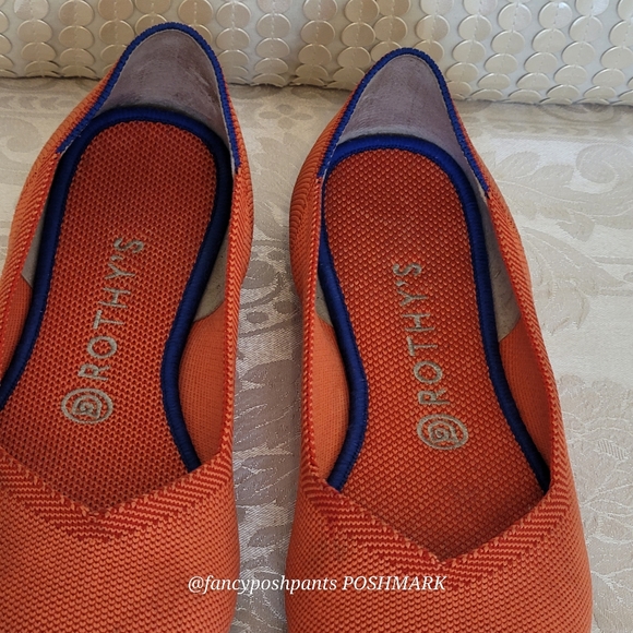 rare!ROTHY'S orange flats with blue and white stripe back mesh slip-on shoe - Picture 4 of 17